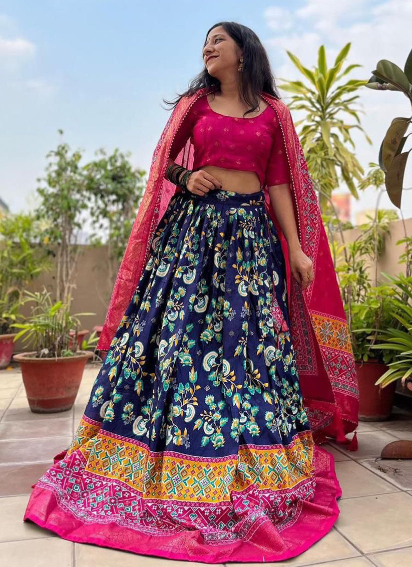 blue dola silk printed chaniya choli