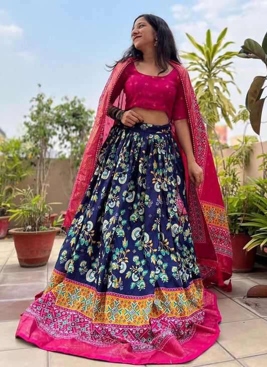 blue dola silk printed chaniya choli