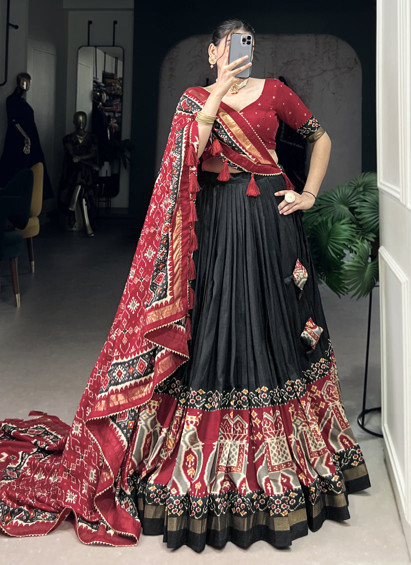 black tussar silk patola printed navratri special chaniya choli