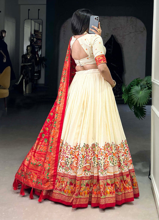 white red tussar silk printed navratri special chaniya choli