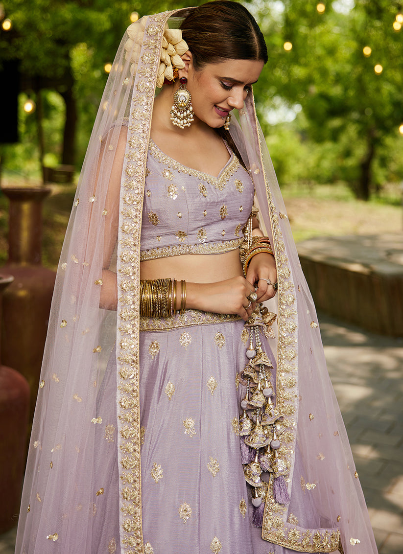 Mauve Faux Chiffon Embroidered Designer Lehenga Choli