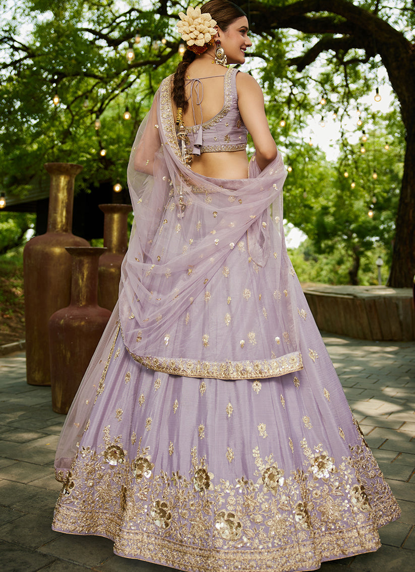 Mauve Faux Chiffon Embroidered Designer Lehenga Choli