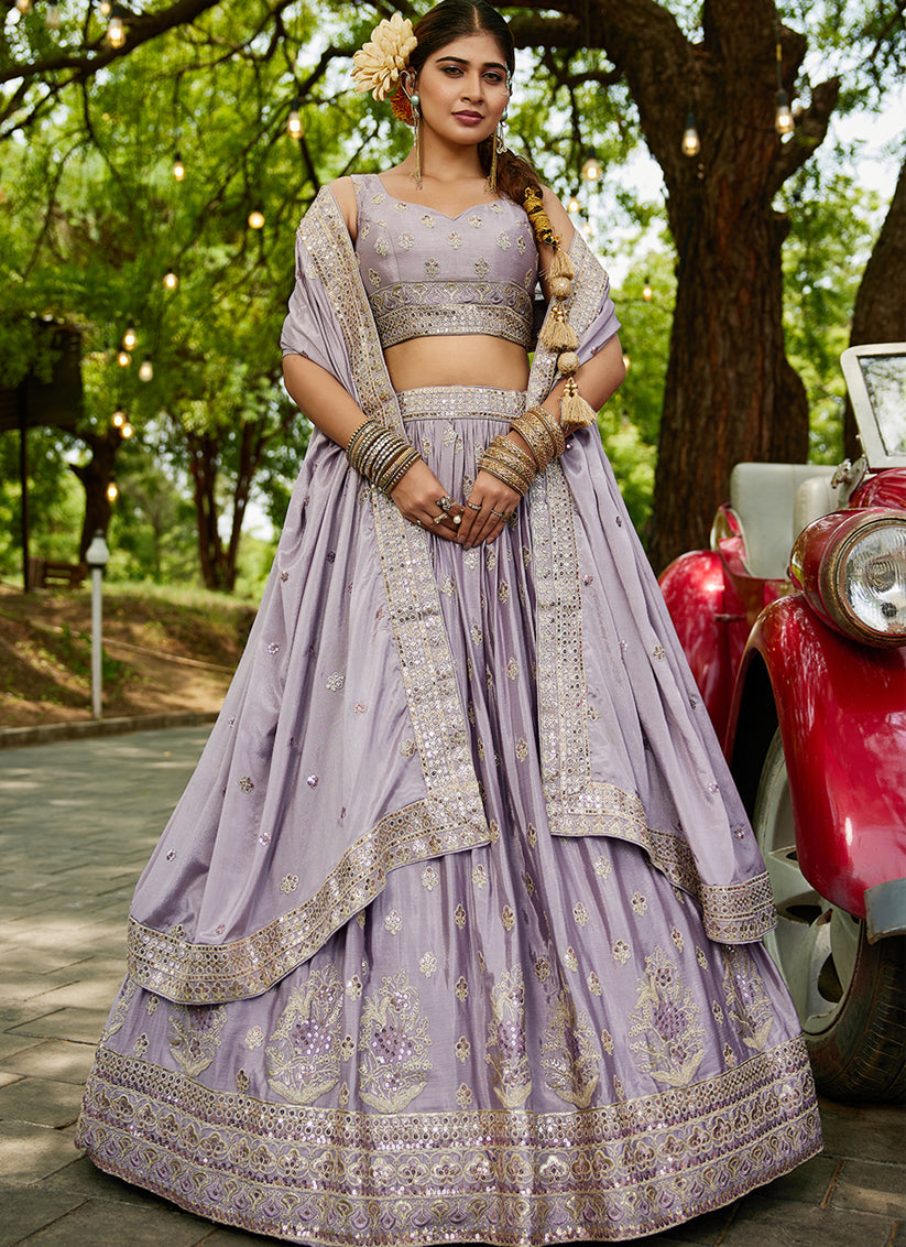 Mauve Faux Chiffon Embroidered Designer Lehenga Choli