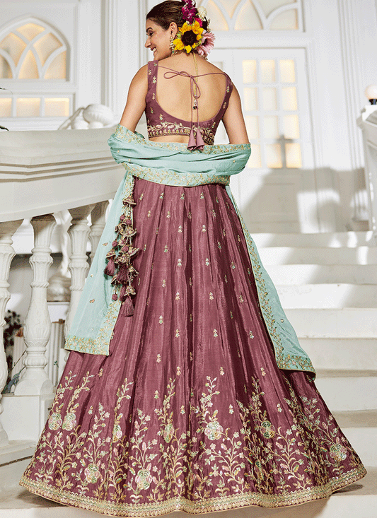 Rose Taupe Chiffon Embroidered Wedding Lehenga Choli