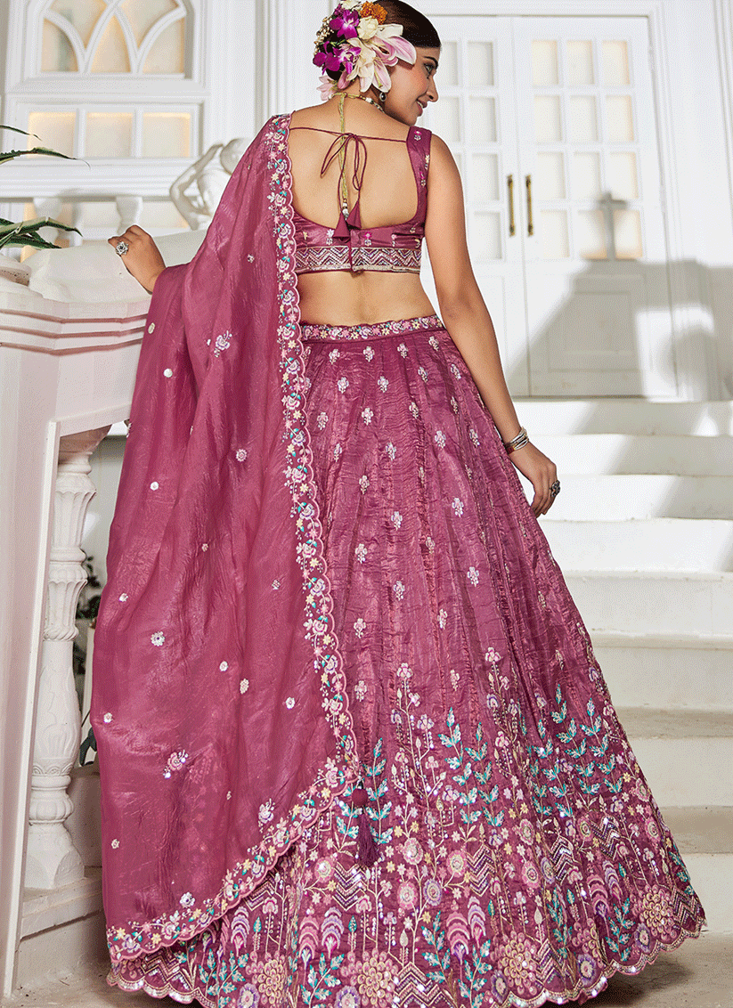 Wine Tissue Embroidered Designer Lehenga Choli