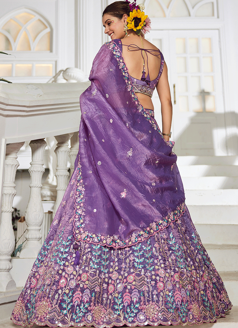 Purple Tissue Embroidered Designer Lehenga Choli