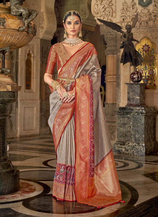 Beige Banarasi Brocade Zari Woven Saree