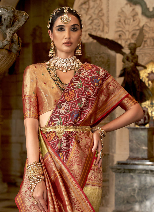 Golden Banarasi Brocade Zari Woven Saree
