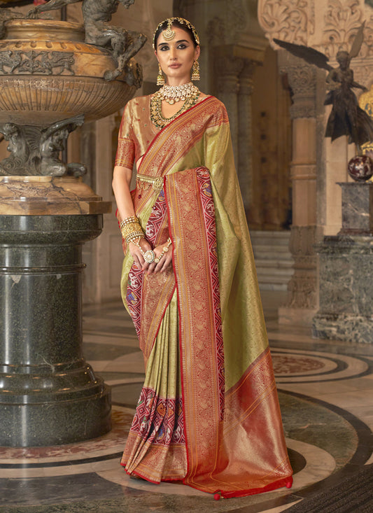 Golden Banarasi Brocade Zari Woven Saree