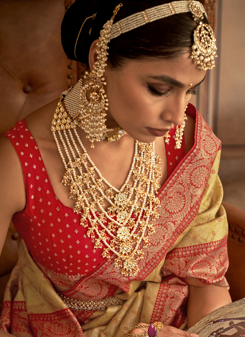 Yellow Silk Banarasi Brocade Zari Woven Saree