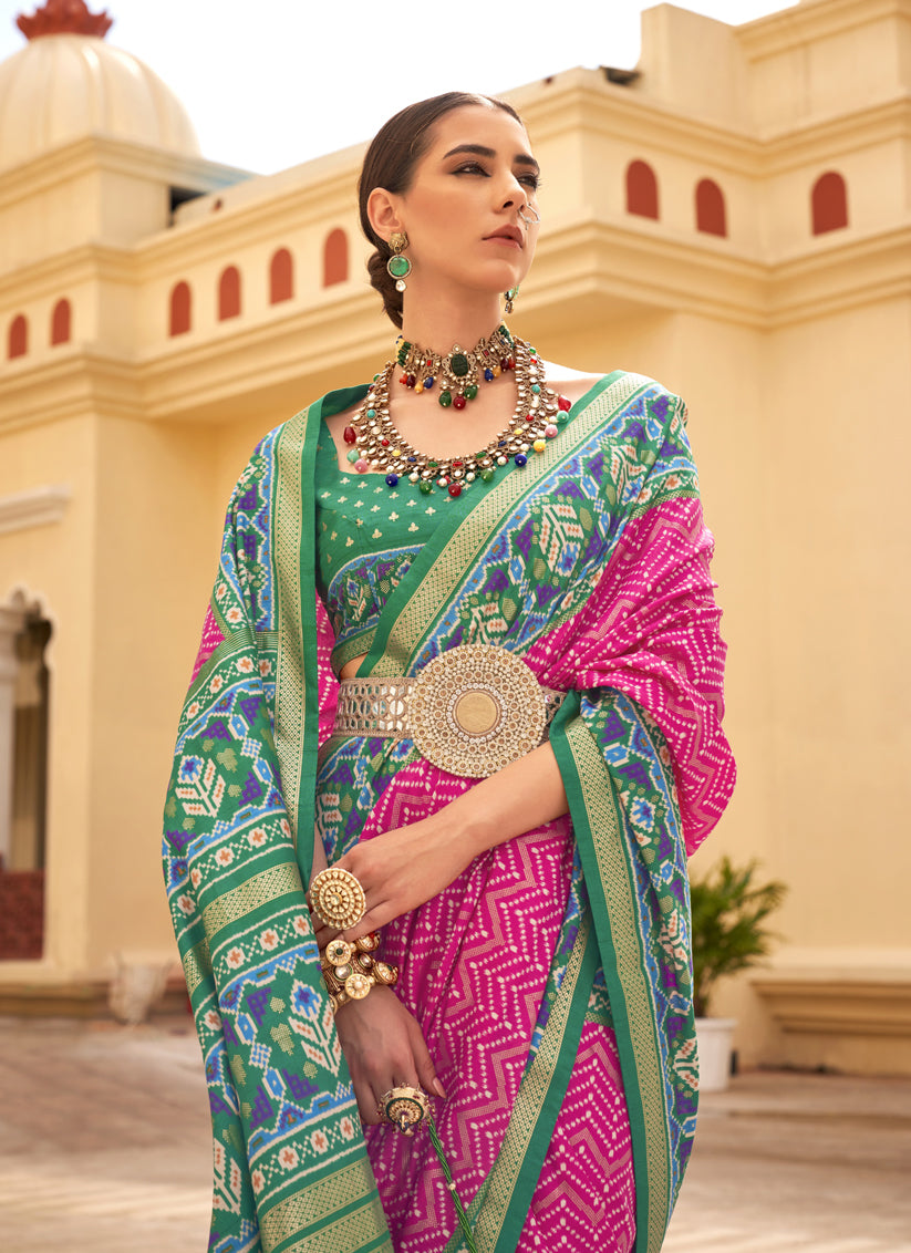 Rani Pink Silk Digital Printed Saree