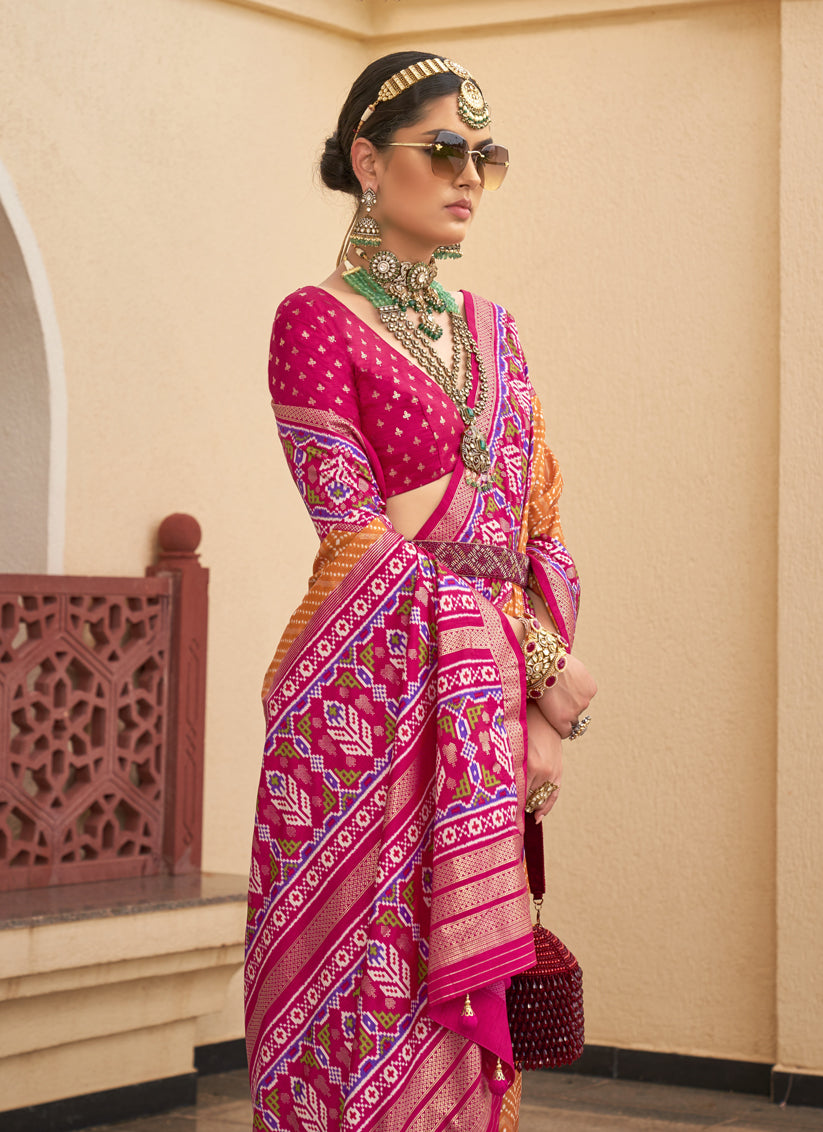 Orange Silk Digital Printed Saree