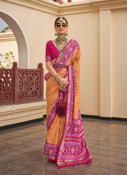 Orange Silk Digital Printed Saree