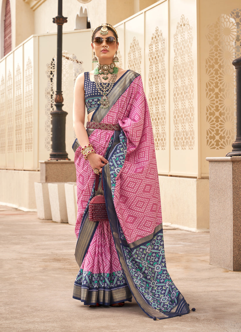 Pink Silk Digital Printed Saree