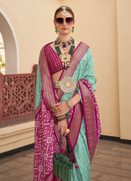 Sea Green Silk Digital Printed Saree