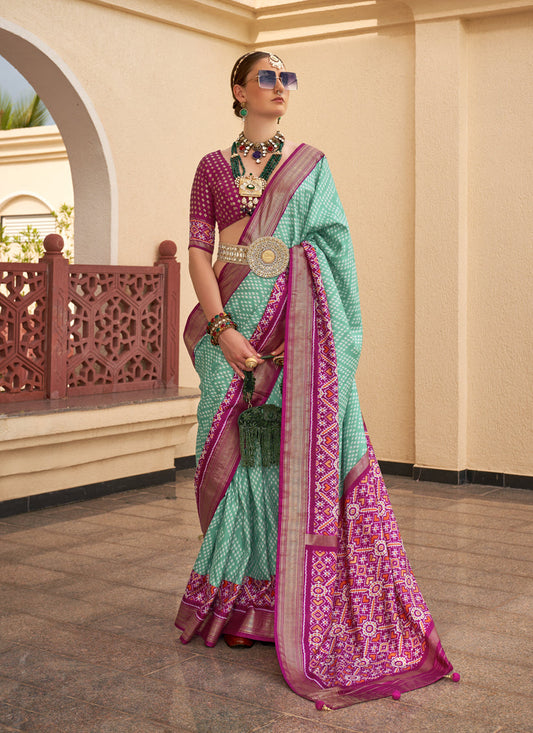 Sea Green Silk Digital Printed Saree