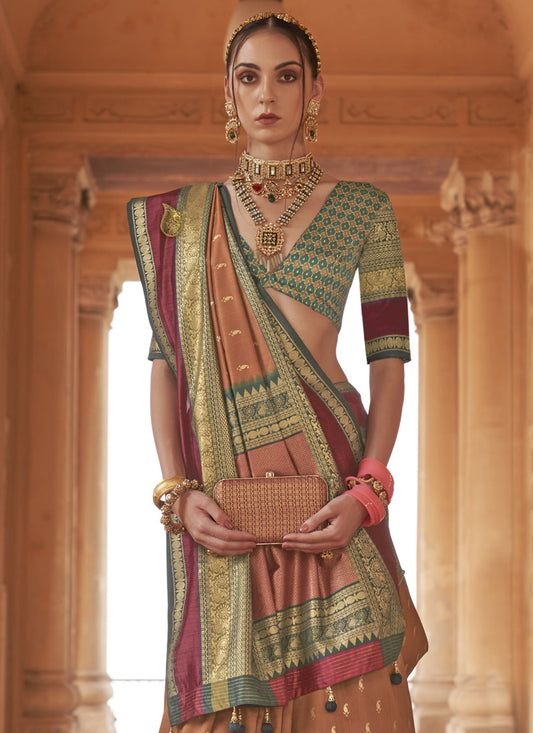 Dusty Peach Silk Embellished Saree