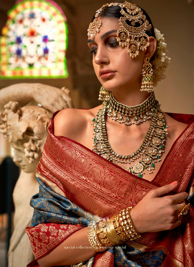 Azure Blue Banarasi Weaving Silk Saree for Ceremonial