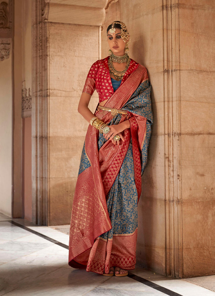 Azure Blue Banarasi Weaving Silk Saree for Ceremonial