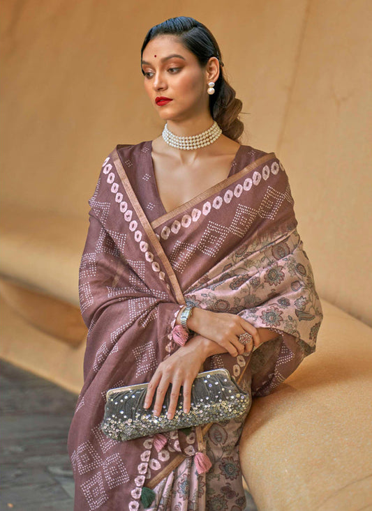 Lilac Pink Printed Cotton Party Wear Saree