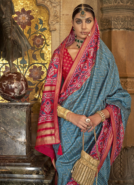 Azure Blue Banarasi Weaving Silk Saree for Ceremonial