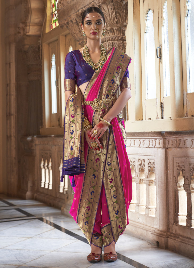 Rani Pink Paithani Weaving Silk Saree for Wedding