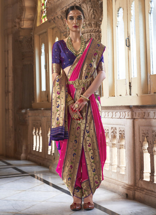 Rani Pink Paithani Weaving Silk Saree for Wedding