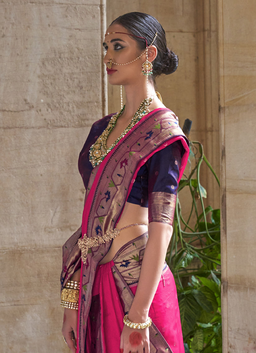 Rani Pink Paithani Weaving Silk Saree for Wedding