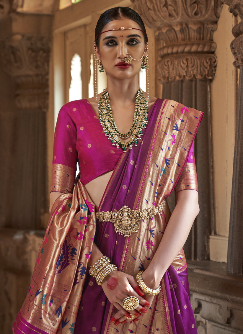 Magenta Paithani Weaving Silk Saree for Wedding