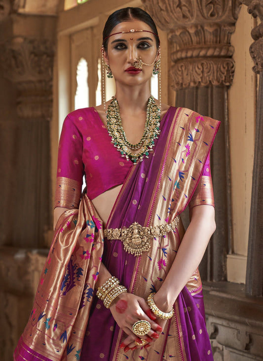 Magenta Paithani Weaving Silk Saree for Wedding