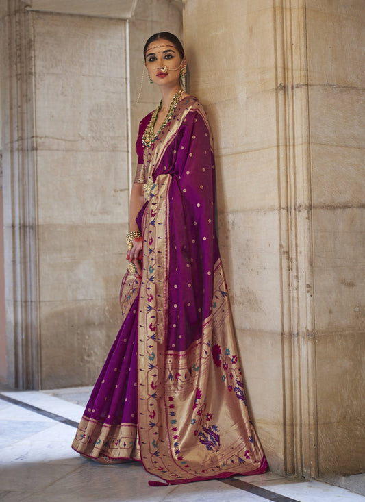 Magenta Paithani Weaving Silk Saree for Wedding