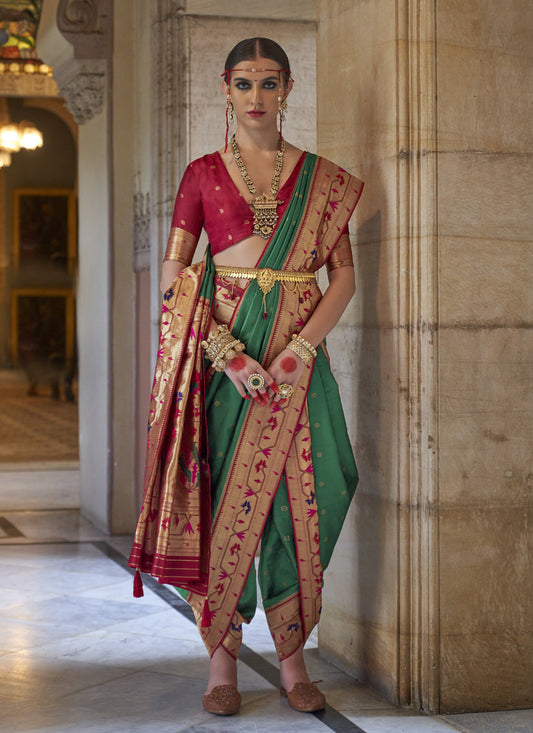Rama Green Paithani Weaving Silk Saree for Wedding