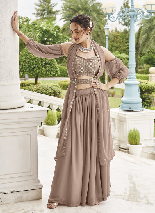 Beige Faux Georgette Designer Lehenga Choli Set