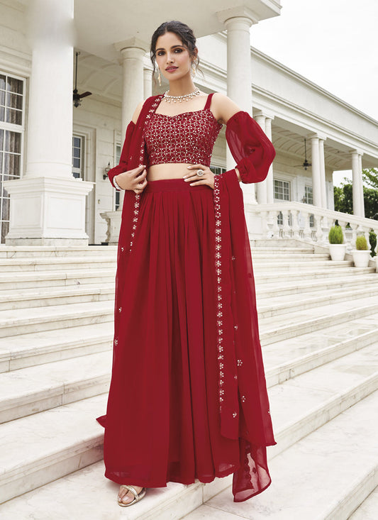 Red Faux Georgette Designer Lehenga Choli Set