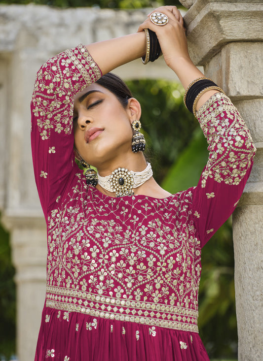 Rani Pink Pure Faux Georgette Palazzo Kameez Suit