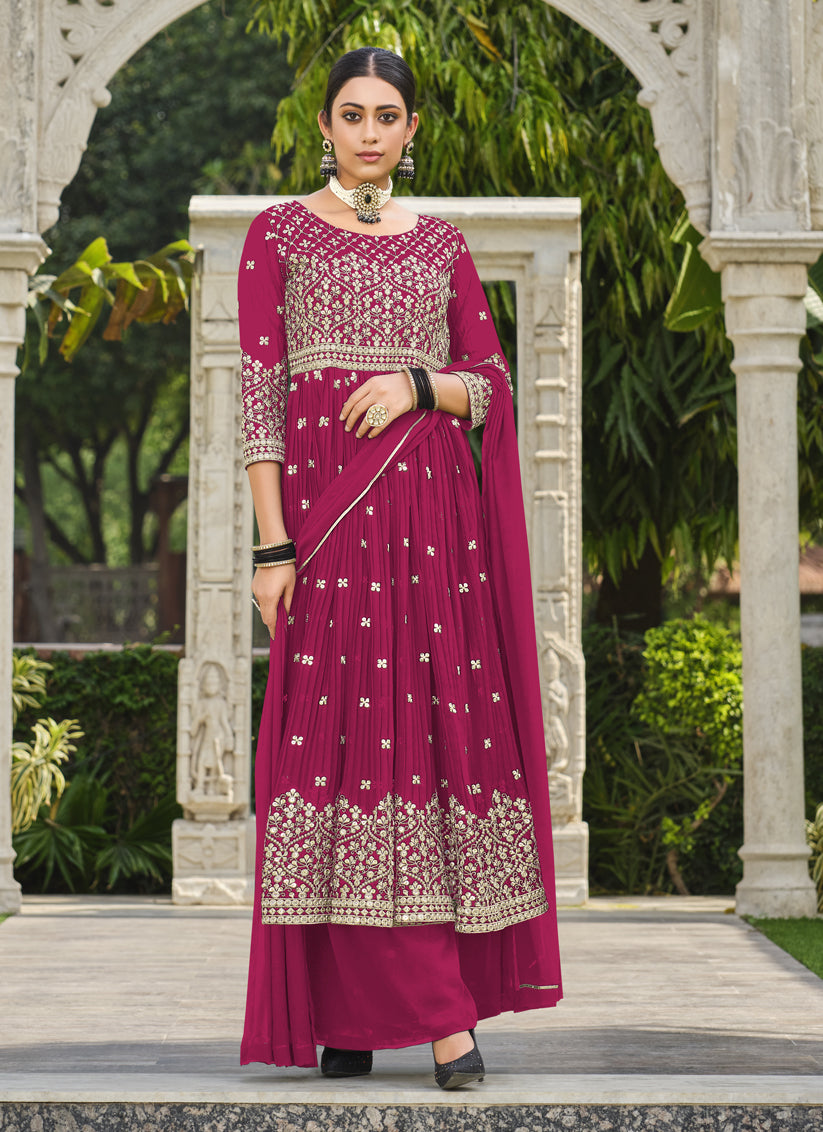 Rani Pink Pure Faux Georgette Palazzo Kameez Suit