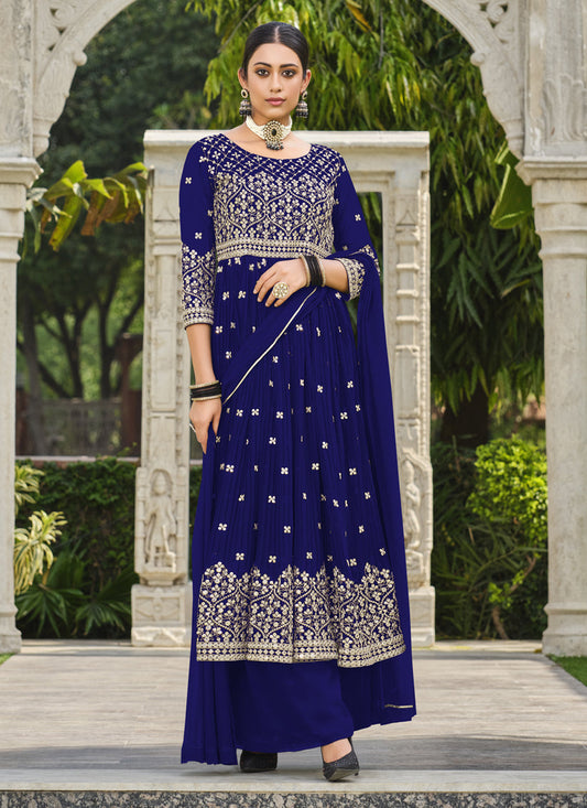 Royal Blue Pure Faux Georgette Palazzo Kameez Suit