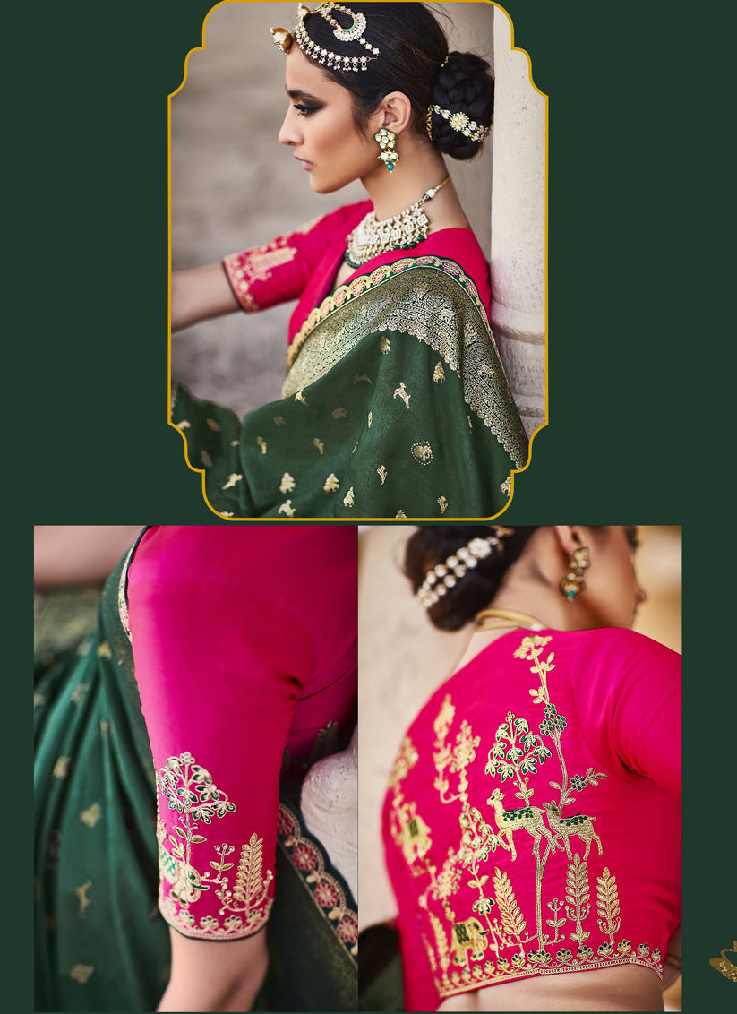 Dark Green Silk Embroidered Wedding Saree