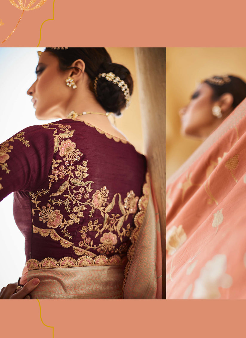 Peach Silk Embroidered Wedding Saree