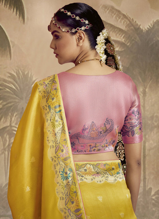 Yellow Silk Woven Work Designer Wedding Saree
