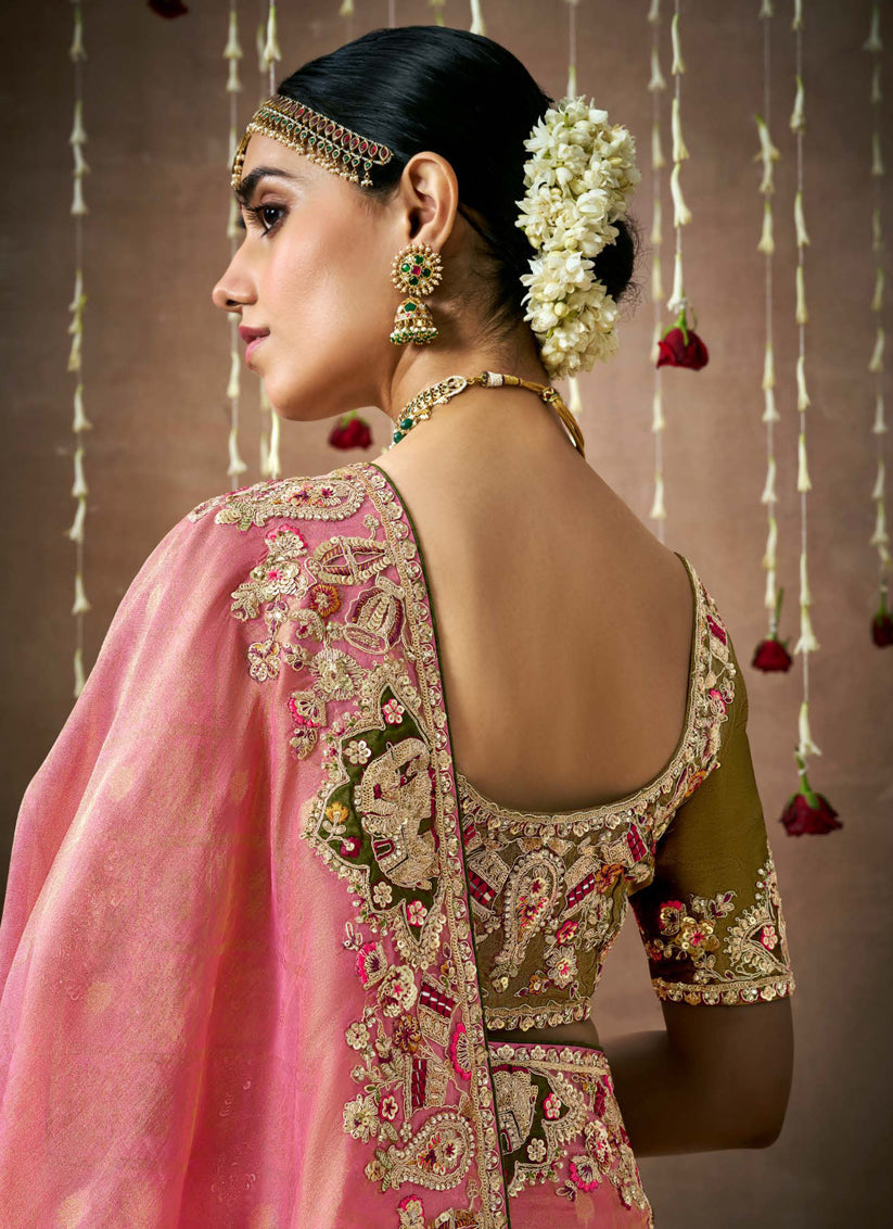 Pink Organza Silk Embroidered Designer Saree