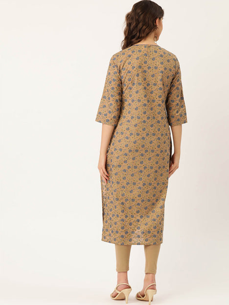Brown Cotton Striaght Kurti