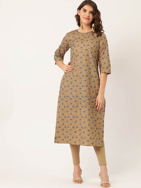 Brown Cotton Striaght Kurti