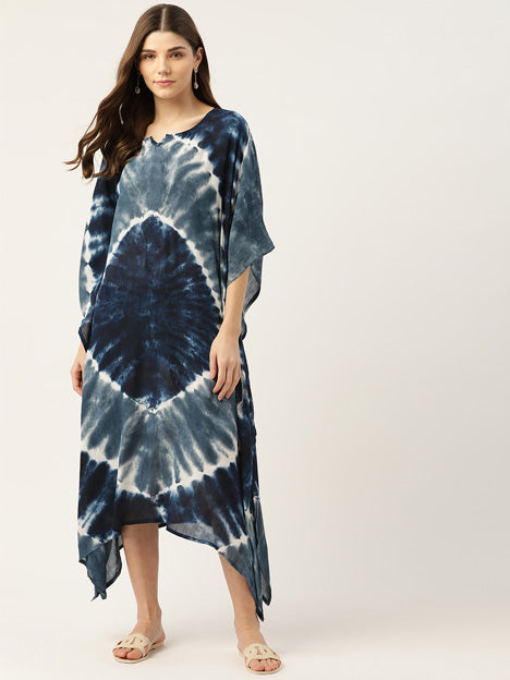 Dark Blue Hand Dyed Crepe Kaftan Style Kurti