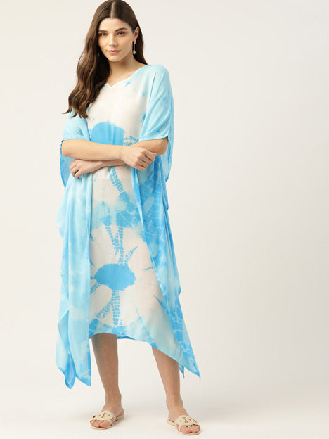 Light Blue Hand Dyed Crepe Kaftan Style Kurti