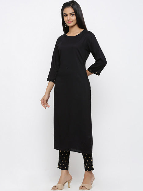 Black Rayon Printed Kurti with Pant