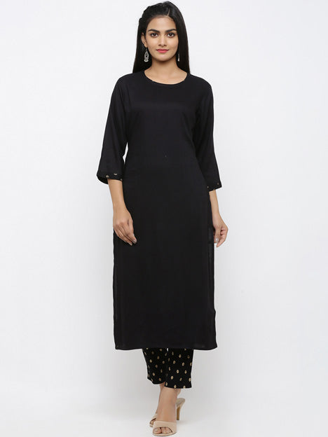 Black Rayon Printed Kurti with Pant
