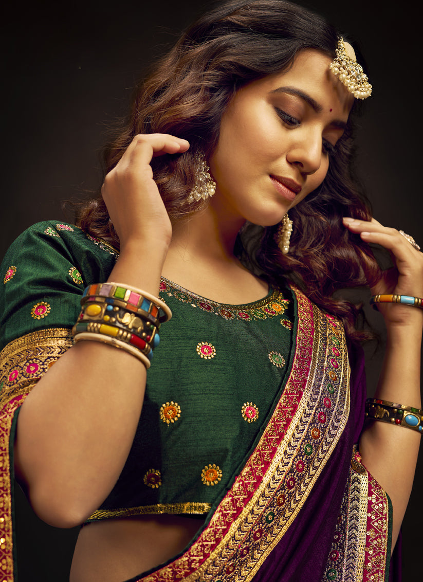 Eggplant Silk Saree with Embroidered Blouse