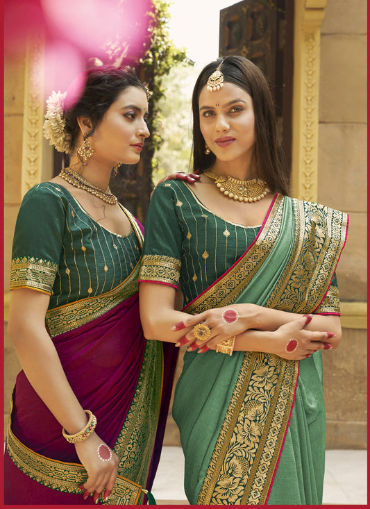 Pista Green Silk Zari Embroidered Saree