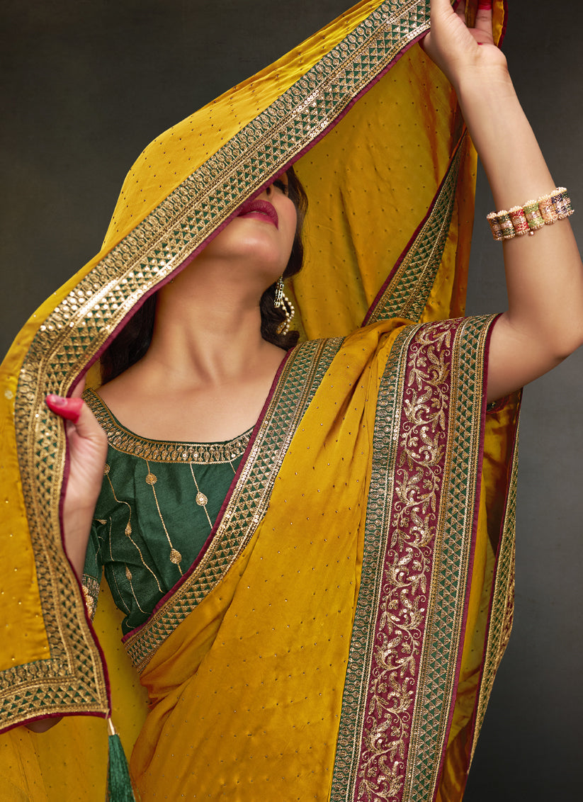 Mustard Satin Saree with Embroidered Blouse